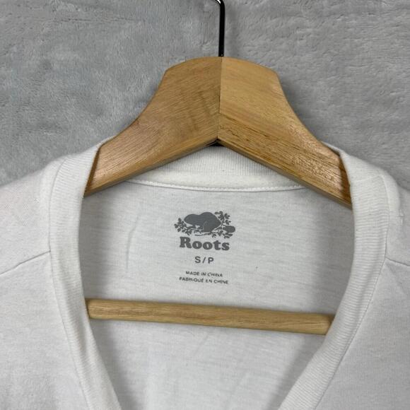 Roots Canada White Graphic T-Shirt Size S Hockey Theme 100% Cotton Casual Tee - Picture 2 of 7